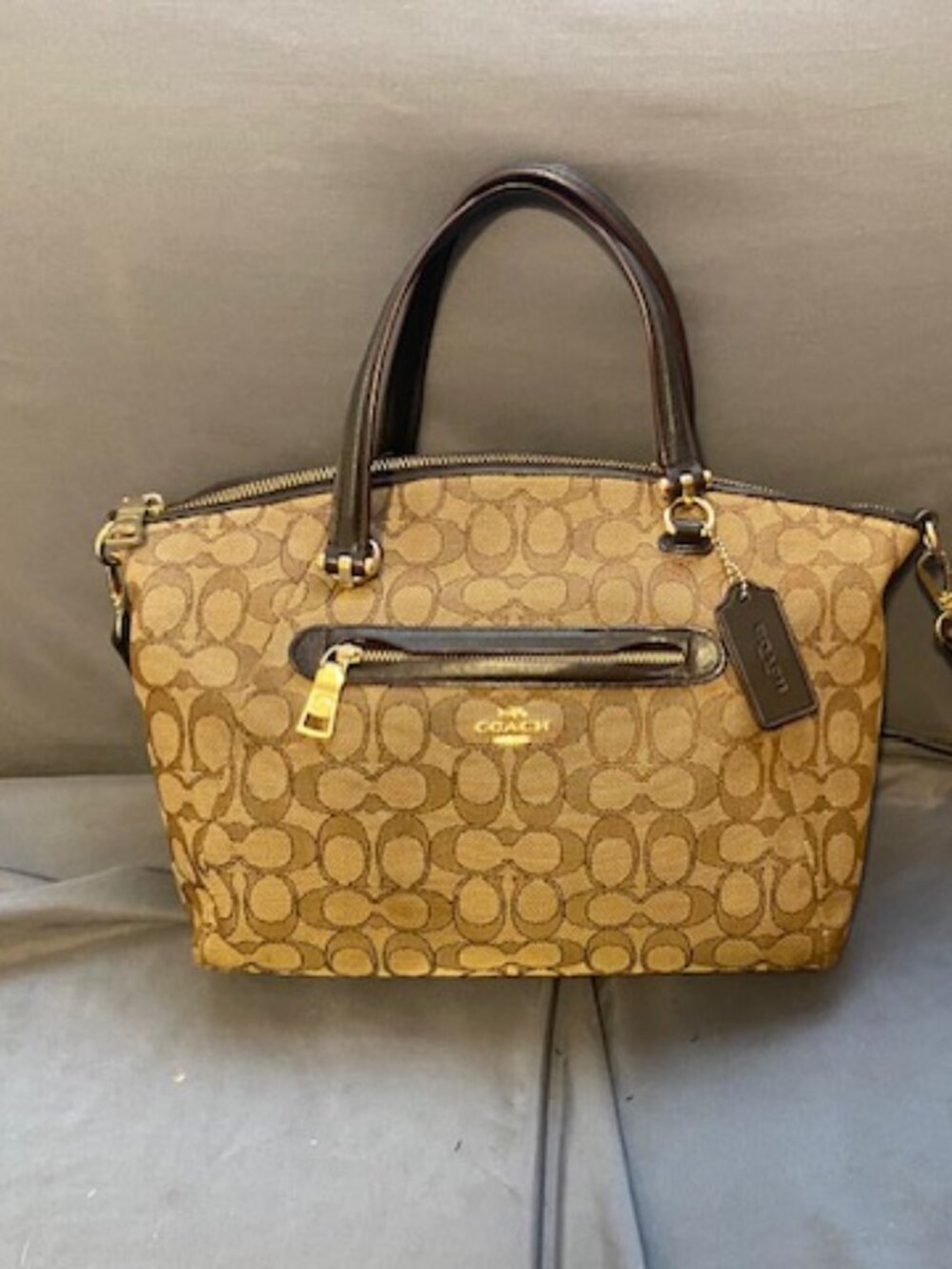 COACH Signature Prairie Satchel Khaki Brown Logo Carryall